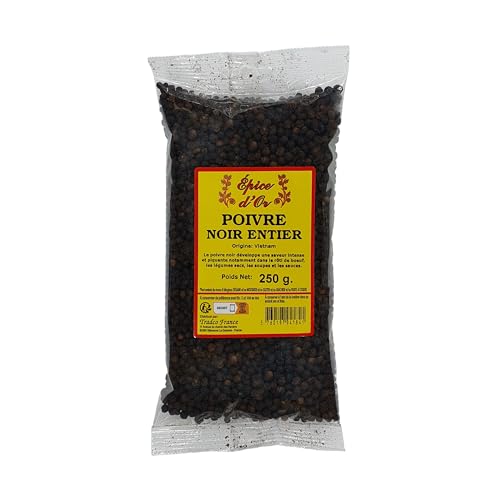 Poivre Noir En Grain 250g - Epice d'Or, 100% Naturel, En Grain, Végan, Sans Additifs ni Conservateurs Pour Une Saveur Authentique