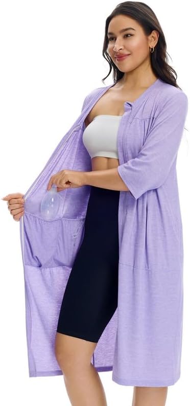 Women’s Post Surgery Robe & Hospital Gown with Zipper, Drain & Side Pockets, Mastectomy Recovery Pajamas & Gift - Image 2