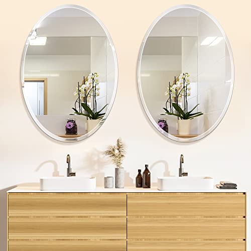 Frameless Oval Bathroom Mirror, 24x36 Inch Beveled Edge Vanity Wall Mirror for Over Sink, Modern Decorative Mirror for Bathroom, Bedroom, Entryway by Generic - Image 2