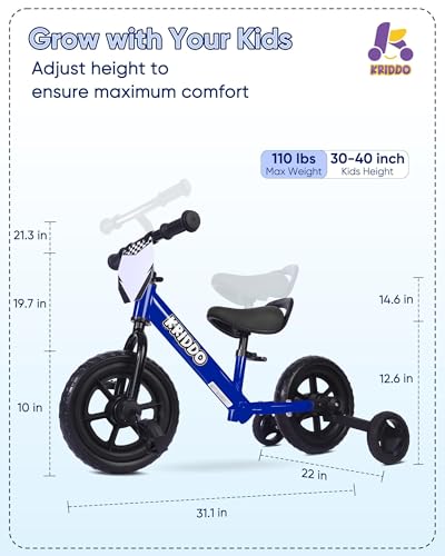 Image of KRIDDO 2-in-1 Kids Tricycle and Toddler Balance Bike 2 Year Old, Detachable Pedals and Stowable Training Wheels, DIY Plate, Riding Trikes Toy for Ages 18 Months to 3 Years