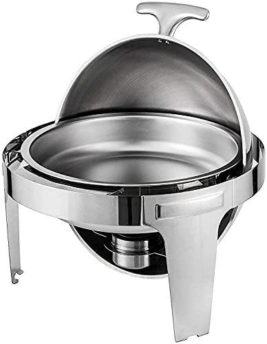 XBSXP Edelstahl Chafing Dish 6,8L Roll Top Chafer Runder Buffetwärmer mit Speisenpfanne, Wasserpfanne, Brennstoffhalter…