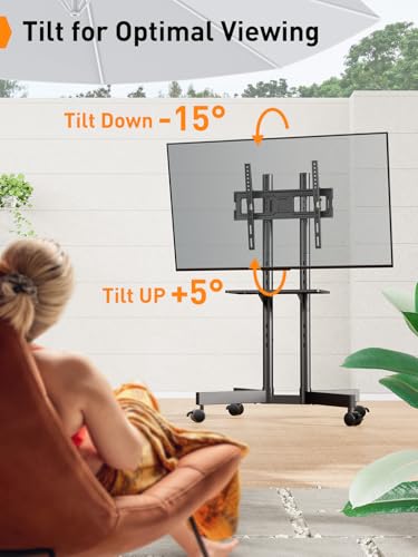 Image of Perlegear Rolling TV Stand, Mobile TV Stand with Wheels for 32-75 inch TVs, Height Adjustable Mobile TV Cart with -15 to +5 Tilt, Rolling Cart for 4K TV Max VESA 400x400mm up to 88lbs, PGTVMC14