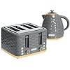 HOMCOM Kettle and Toaster Sets, 3000W 1.7L Rapid Boil Kettle & 4 Slice Toaster with 7 Browning Controls, Defrost, Reheat and Crumb Tray, Otter Thermostat, Grey