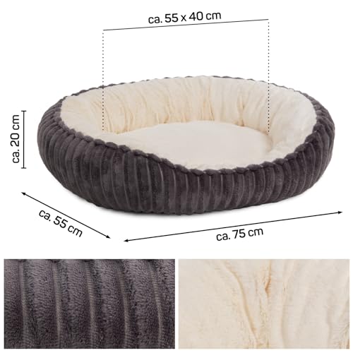 Wallace & Jones | Hundebett mittelgroße Hunde | Cameron - Hundekorb oval flauschig | Hundekorb rutschfest | anthrazit-beige | Größe M | ca. 75 x 55 x 20 cm