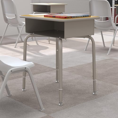 Image of Flash Furniture Metal Student Desk, Maple /Silver | Durable Construction, Commercial Use