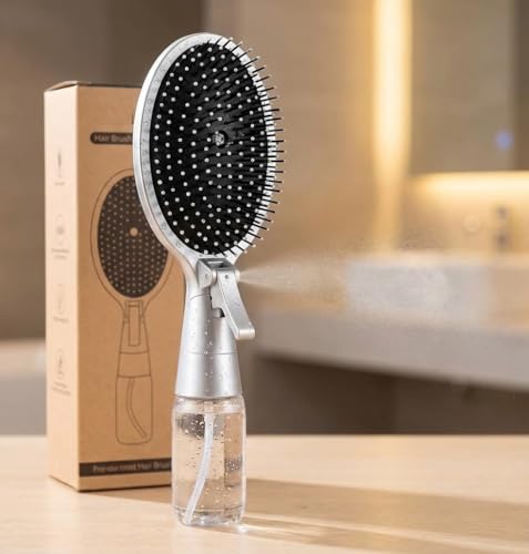 Image of Anti-Frizz Spray Hair Brush with Built-in Water Mister, Refillable Detangling Brush for Quick Styling, Smooth Hair Finishing, and Convenient Travel Use