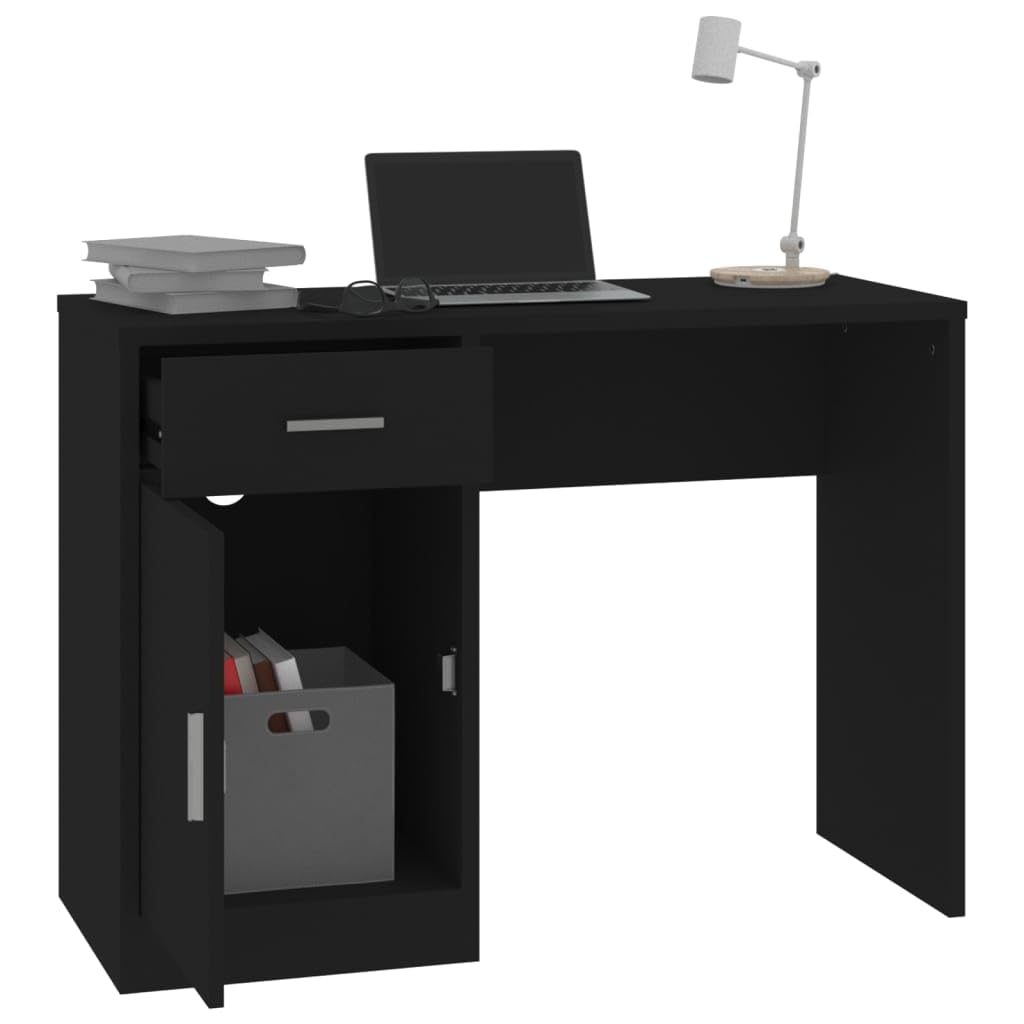 Schreibtisch mit Stauraum und Schublade Schwarz Holzwerkstoff 100x40x73 cm für Homeoffice Arbeitszimmer PC Laptop Gaming und Jugend mit Ablage und Regal ergonomisch platzsparend
