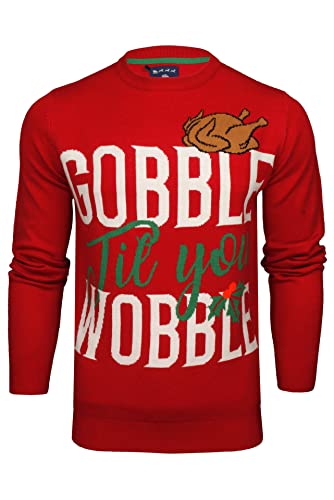 Xact Men's Christmas Jumper, Novelty Funny Naughty Theme (Gobble Til You Wobble) S
