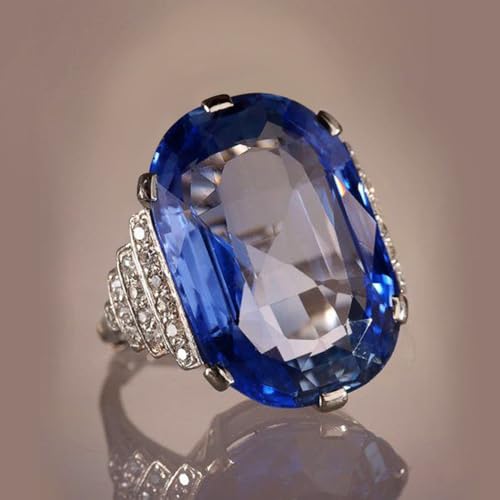 White Gold Plated Blue Oval Cubic Zirconia Inlaid Elegant Engagement Rings Wedding Bridal Band Promise Rings Evening Parties Anniversary Valentine's Day Gifts Eternity Bands for Women
