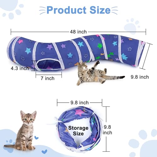 Image of Glittme Cat Tunnel, Cat Tunnels for Indoor Cats, S-Shape Peekaboo Cat Cave with Cat Toys, Foldable Cat Tubes and Tunnels for Cats, Rabbit, Puppy, Guinea Pig