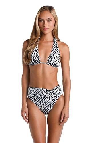 Sunshine 79 Women's Triangle Halter Bikini Swimsuit Top, Black//Mod Revival, 10