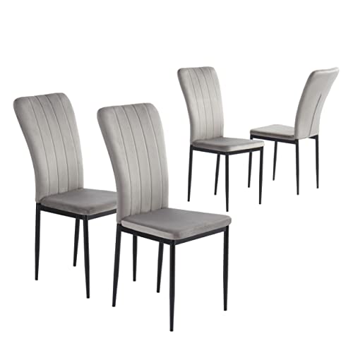 BAÏTA - Chaises Poppy Velours Gris Clair Lot de 4