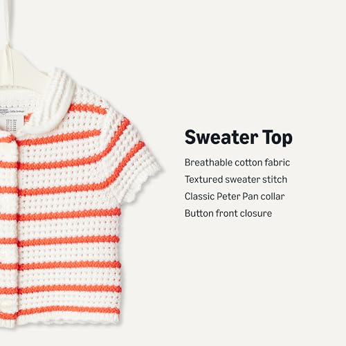 Image of Amazon Essentials x Sofia Grainge Toddlers and Baby Girls' Cotton Short Sleeve Button Front Sweater with Peter Pan Collar