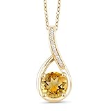 [Gem Stone King] 0.77カラット 天然 シトリン ネックレス レディース 天然 ダイヤモンド シルバー イエローゴールドコーティング 11月 誕生石 誕生日プレゼント