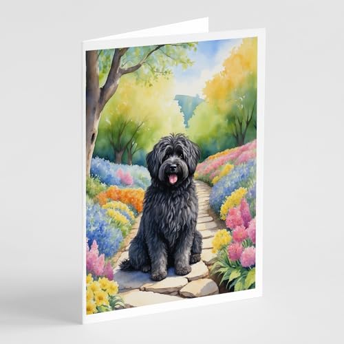 Caroline's Treasures Puli Spring Path Greeting Cards Pack of 8 Blank Cards with Envelopes Whimsical A7 Size 5x7 Blank Note Cards