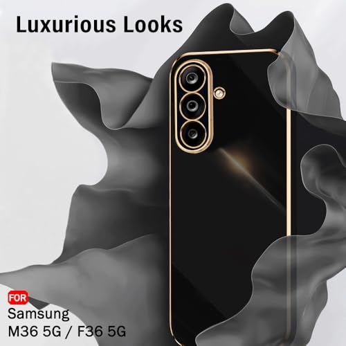 Image of TheGiftKart Luxurious Golden-Plated Back Cover Case for Samsung Galaxy M36 5G / F36 5G | Raised Lips for Camera & Screen Protection | Shockproof Design | Stylish Back Cover Case (TPU, Black)