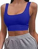 Mizoci Women's Basic Sleeveless Square Neck Cropped Double Layer Sexy Crop Tank Top,Small,Royal Blue