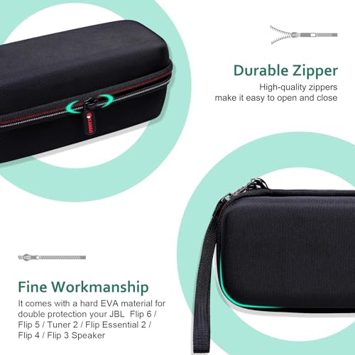 XANAD Hart Reise Tragen Tasche für JBL Tuner 2 Tuner 3 / Flip Essential 2 /Flip 7 /Flip6 / 5 Bluetooth Box Wasserdichter portabler Lautsprecher - Schutz Hülle (Schwarz)