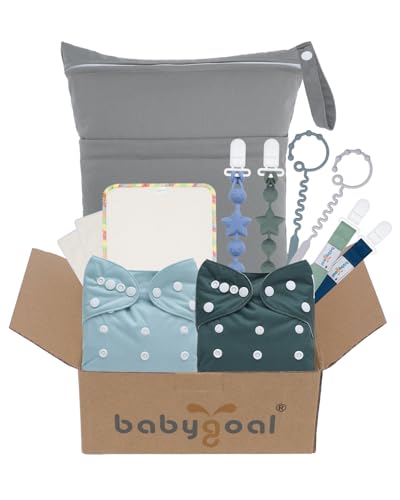 babygoal Baby Boy Gift Sets, Newborn Gifts, Baby Gifts for Boys,Baby Gifts Basket Essential Stuff,Gender Reveal Gifts, 4 Pacifier Clips, 2 Silicone Straps,2 Cloth Diapers,Wet Bag,3 Cloth Wipes GS01-B