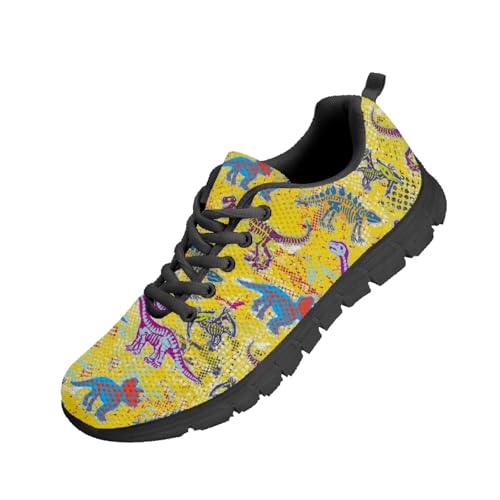 SYtrade Dinosaur Fossil Yellow Mens Tennis Shoes Lightweight Lace Up Running Sneaker Black Sole