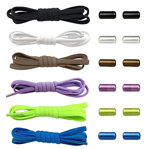 FBBULES 6 pares Cordones Elásticos Sin Nudo Cordones de Zapatos con Hebilla Metal para Niños Adultos Zapatillas de Correr Cover