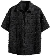 VIPWOLF Men's Plaid Button Down Shirts Raw Trim Half Sleeve Lapel Collar V Neck Shirt Top