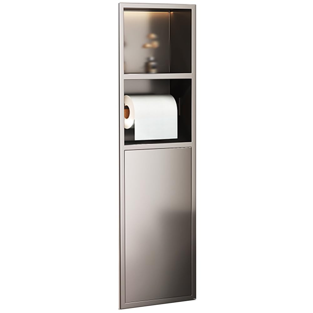 SaryEdge Stainless Steel Bathroom Shelf Wall-Mounted Toilet Paper Holder with Trash Can Ideal for Bedroom & Kitchen Decor,Black-18X80X12.5cm-7X31X4.9in,Black-18X80X12.5cm-7X31X4.9in
