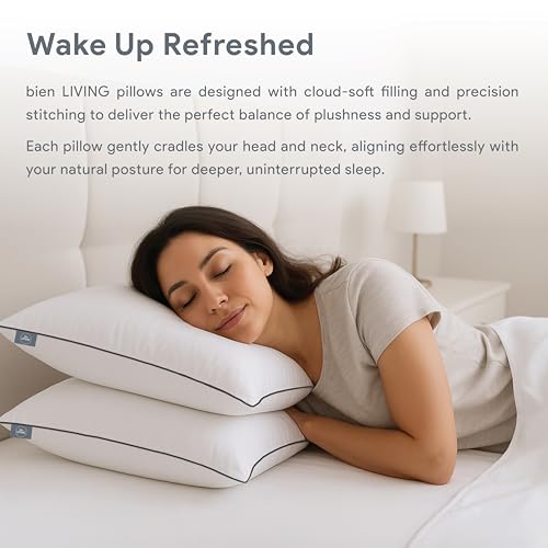 bien LIVING Extra Soft Microfiber Filled Plush Pillow, Down Alternative Hypoallergenic Pillow, 17 x 27 Inches, White (Pack of 2)