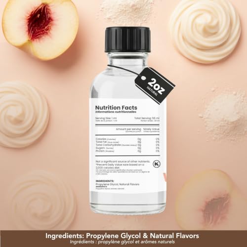 Image of Dolce Flav Natural White Peach Extract 2 oz - Kosher, Sugar-Free, Concentrated Sweet White Peach Flavoring for Beverages, Desserts & Baking, Includes Measured Dropper