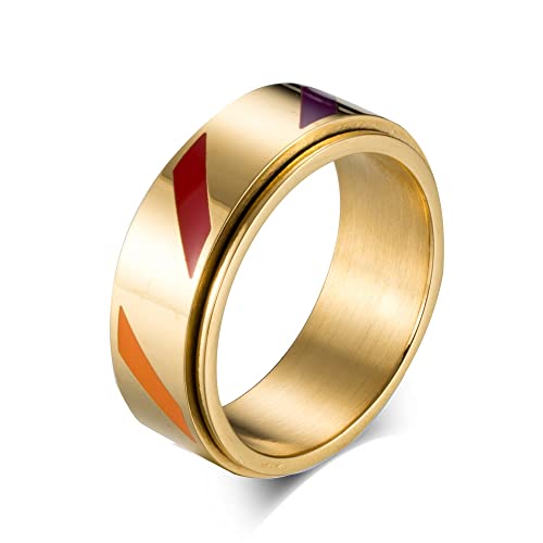 Idée cadeau femme : bague arc-en-ciel rétro en acier inoxydable