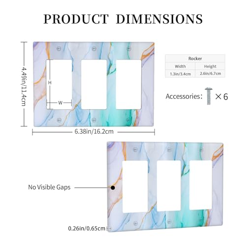 Decorative Outlet Covers Modern Ink Blue Green Marble Texure 3 Gang Outlet Cover Wall Plate Triple Rocker Light Switch Cover Plate Switch Plate Covers for Kitchen Bathroom Home Decor