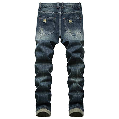 Homllyer Ripped Jeans For Men,Mens Slim Straight Fit Denim Jeans Dark Blue #TOP1