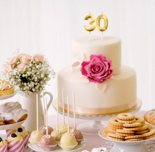 Image of Number Candles 3 inch for Birthday, Wedding Anniversary Celebration, Theme Party Cake Decoration Gold (Number 30)