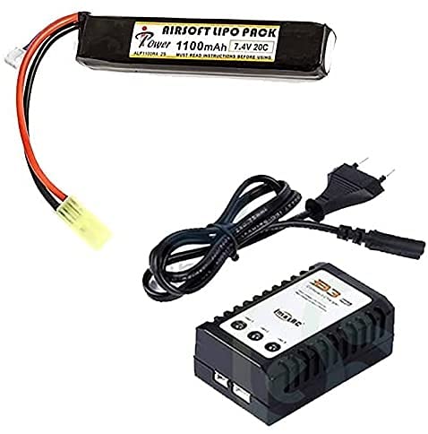 Batería li-po de 7,4 V y 1100 mAh y Cargador de baterías li-po. Recomendado para réplicas Tipo M4 y G36C