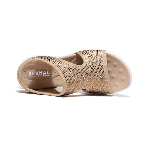 Bernal Women's Fashion Walking Sandals Comfortable Cushion Open-Toe Shoes Slip-On Platrorm Sandals with Diamonds3