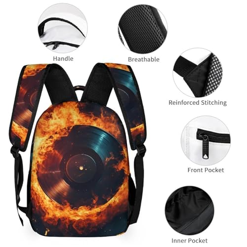 Fire Record Music 3 PCS Backpack Set Casual Daypack with Insulated Lunch Bag & Pencil Case3