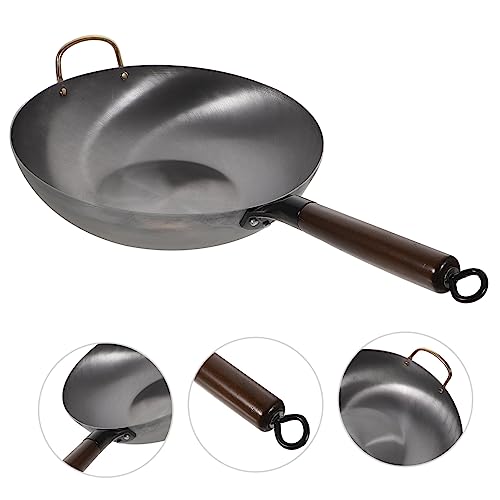 Wok de hierro con mango de madera para cocinar miniatura 5