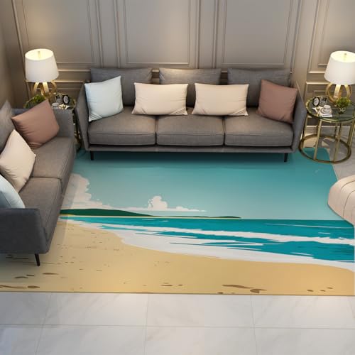 Tapis plage minimaliste turquoise 80x150cm lavable à poil ras - 2