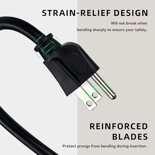 Image of 10ft Outdoor Extension Cord - 16 /3 Heavy Duty SJTW Waterproof Black Electrical Cable with 3 Prong Grounded Plug for Safety, Great for Lawn and Major Appliances