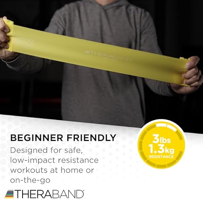 THERABAND Resistance Bands Set, Professional Elastic Band For Upper & Lower Body Exercise, Strength Training without Weights, Physical Therapy, Pilates, Rehab, Yellow & Red & Green, Beginner