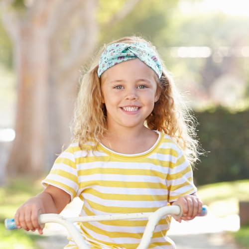 6 Stück Stirnband Mädchen Kinder, Cartoon-Kreuzknoten Design mit Niedlichem Druck, Atmungsaktives Haarband für Schule, Sommer & Freizeit, 6 Stile, Kinderfreundliches Kopfband (Weich & Rutschfest)