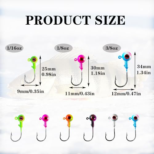 Skipaelf Round Crappie Jig Heads For Fishing,Fishing Lures Ball Heads,30Pcs Swimbait Jig Heads For Bass Trout Walleye Striper Freshwater Saltwater 1/16Oz 1/8Oz 3/16Oz thumb #2