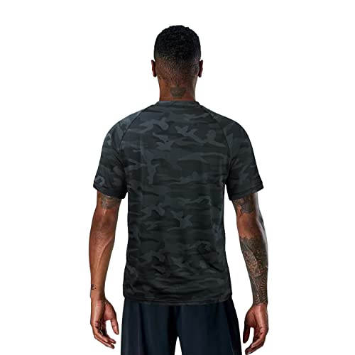 Tapulco Men's Collarless Golf Shirts Casual 3 Buttons Summer Quick Dry Tech Performance Athletic Sports Tee Shirts Fashion Geometric Pattern Active Tshirts Camo Black Large #TOP3