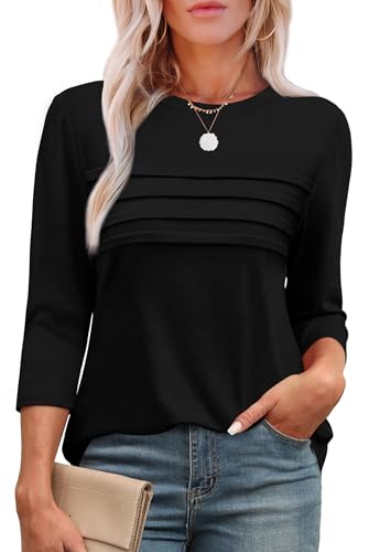 XIEERDUO Women's 3/4 Length Sleeve Tops Dressy Casual Blouses Crewneck T-Shirts Loose Curved Hem Tunic S-3XL3