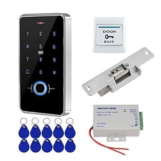 FST Kit Sistema di Controllo Accessi Porta Set Impronte Digitali Biometriche Tastiera RFID Impermeabile IP68 + Alimentatore K80 3A + Serratura Elettrica NC + 10pcs 13,56MHz RFID Keyfobs Cards