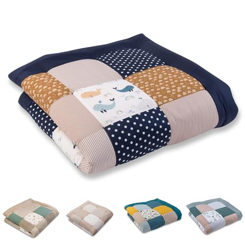 ULLENBOOM ®Alfombra para gatear de bebé 120 x 120 cm acolchada en Ballenas (Made in EU) - Alfombra para gatear con 100% algodón OEKO-TEX®, ideal como cubrepañal y manta de juego