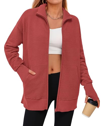 Image of PRETTYGARDEN Womens Long Sleeve Zip Up Ribbed Cardigan Sweaters