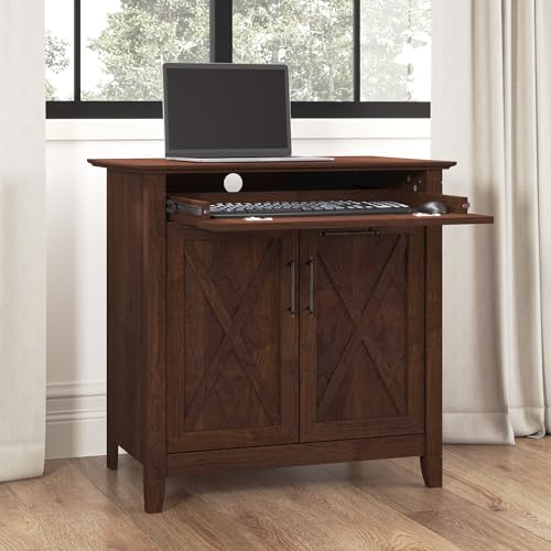 Bush Home Key West Secretary Desk with Keyboard Tray and Storage Cabinet in Bing Cherry