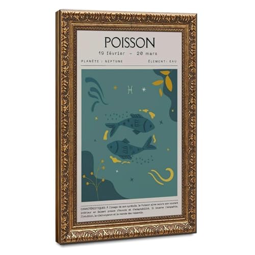Poster astrologique Poissons toile décoration murale salon et chambre 20x30cm