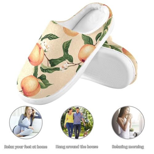 JUNZAN Funny Peach Fruit Beige Womens Cotton Slippers Washable Memory Foam Indoor Slippers for Indoor Christmas Presents 6-73